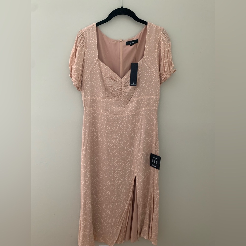 Lulu's Peach Polka Dot Midi Dress